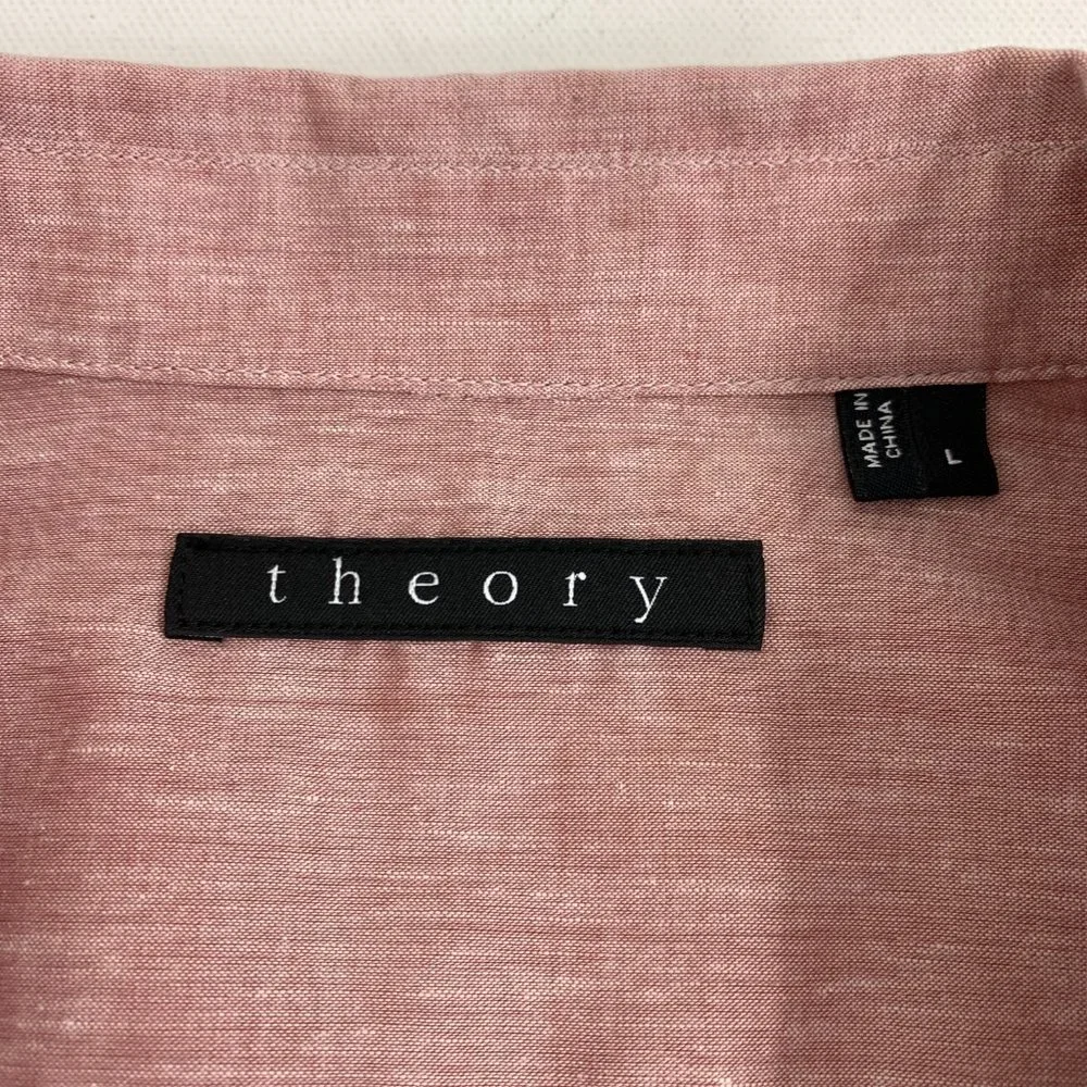 Theory Mens Large Heather Red Button Down Shirt Long Sleeve 2 Front Pockets - Picture 5 of 12
